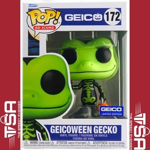 Funko Pop! GEICO GEICOWEEN GECKO #172 Skeleton Gecko (Green and Black) 2022 - Picture 1 of 9