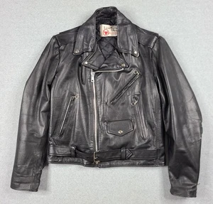 Vintage Sears Leather Shop Motorcycle Jacket 40 Black 80s Punk Biker Art - Picture 1 of 16