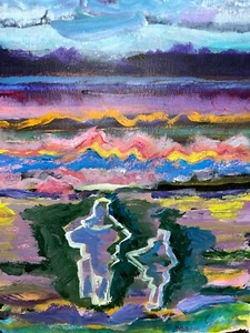 Irving Lehman New York Jewish Artist Mid Century Modern Gouache Psychedelic Wow - Picture 1 of 3