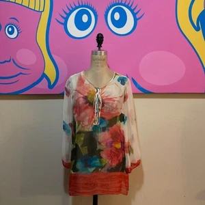 Blumarine Peach Silk Floral Blouse - Picture 1 of 11