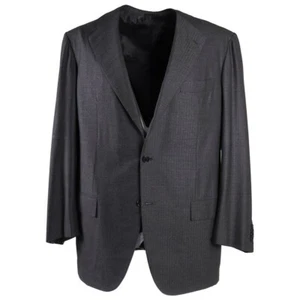 NWT $8995 KITON Gray Herringbone Soft Super 180s Wool Suit 44 Semi-Long - Picture 1 of 12