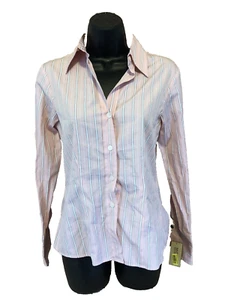 Michael Kors Long Sleeve Button Down Shirt Size 4 Women Pink Striped Blouse NEW - Picture 1 of 9