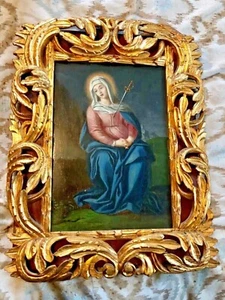 18TH CENTURY GERMAN BAROQUE OIL CRADLED WOOD PANEL VIRGIN OF SORROWS 1730’S - Picture 1 of 10