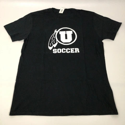 Utah Utes Mens T Shirt Large Black Soccer Gildan Short Sleeve Logo Cotton Cover