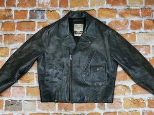 Chevignon Vintage Biker Leather Jacket Negan Motorcycle Casual Gr L Tip Top - Picture 1 of 10