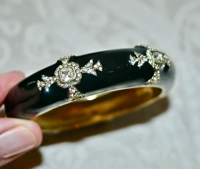 New $100 HEIDI DAUS Day and Night Enamel Bangle Bracelet Black Clear Crystal S/M - Image 1 of 4