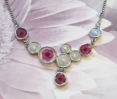 Versilbert Pink Narcissus Echt Blume Halskette Muttertag Geschenk - Bild 1 von 3