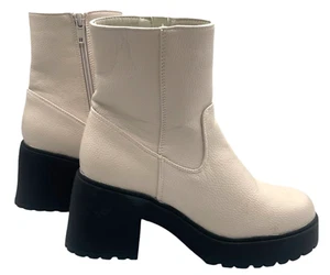 New Look Chelsea Boots Women’s UK Size 4 Beige Zip Fastening Chunky Faux Leather - Picture 1 of 7