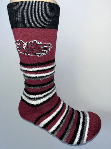 SOUTH CAROLINA GAMECOCKS NCAA COLLEGE TEAM WOMENS STRIPE SOFT FUZZY CREW SOCKS Q Cover