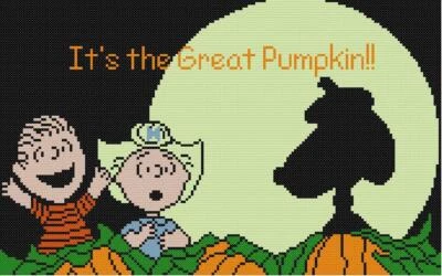 CROSS STITCH+ CRAFT PATTERN Peanuts Linus Sally Great Pumpkin Snoopy Halloween - Image 1 of 4