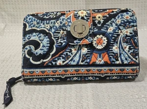 Vera Bradley Marrakesh Turn Clasp Wallet Retired Blue/Orange Bills & Credit Card - Picture 1 of 12