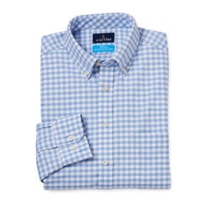 Stafford Coolmax Oxford Men’s Slim Fit Long Sleeve Gingham Blue Size XL | 60 - Picture 1 of 5