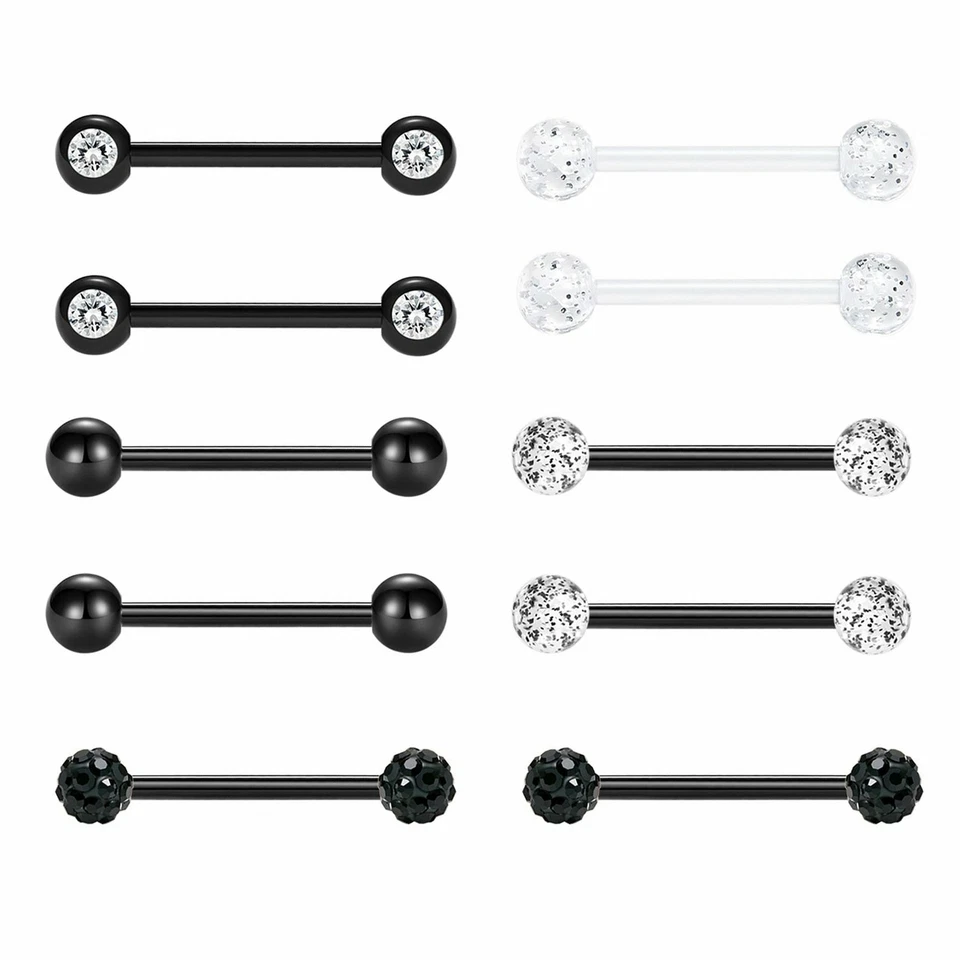 Juego de 10 piezas de joyería piercing anillo lengua barra acero inoxidable anillo pezón 14G Foto 1 de 4