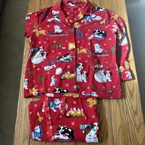 Nick & Nora Pajama Set Pant Shirt Sledding Dog Winter Flannel XXL Snow Flake Red - Picture 1 of 11