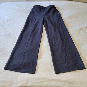 COS Pinstripe Trousers Size 4 Navy Blue Pull-On Elasticized Waist Wool Blend