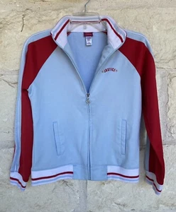 VTG Justice Zip Up Track Jacket Blue Red White Heart Zipper Girls Size 14 Large - Picture 1 of 7