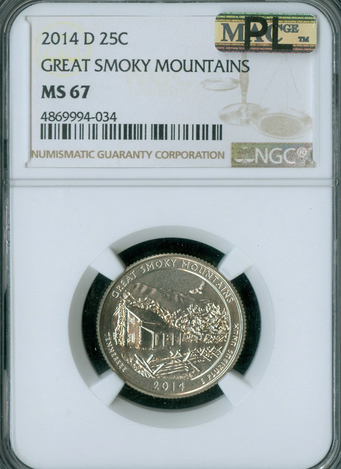 2014 D GREAT SMOKY MOUNTAINS QUARTER NGC MS67  MAC PL  . - Image 1 of 2