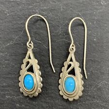 Vintage 925 Sterling Silver Drop Dangle Earrings   South West Style With Glass
