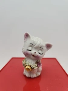 Gatito Gato Dulce Blanco Napcoware Vintage con Borde de Espagueti - Imagen 1 de 8