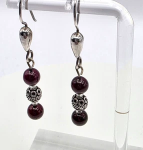 Pendientes de plata esterlina granate rojo cuentas estilo Bali colgantes perforados vintage - Imagen 1 de 3