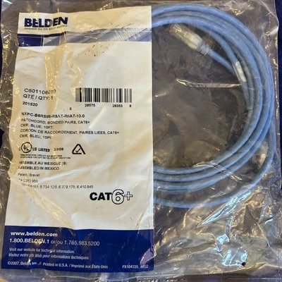 One Belden Cat 6+ CMR Mod Patch Cord, Bonded Pairs, Blue, 10ft, C601106010 - Image 1 of 4