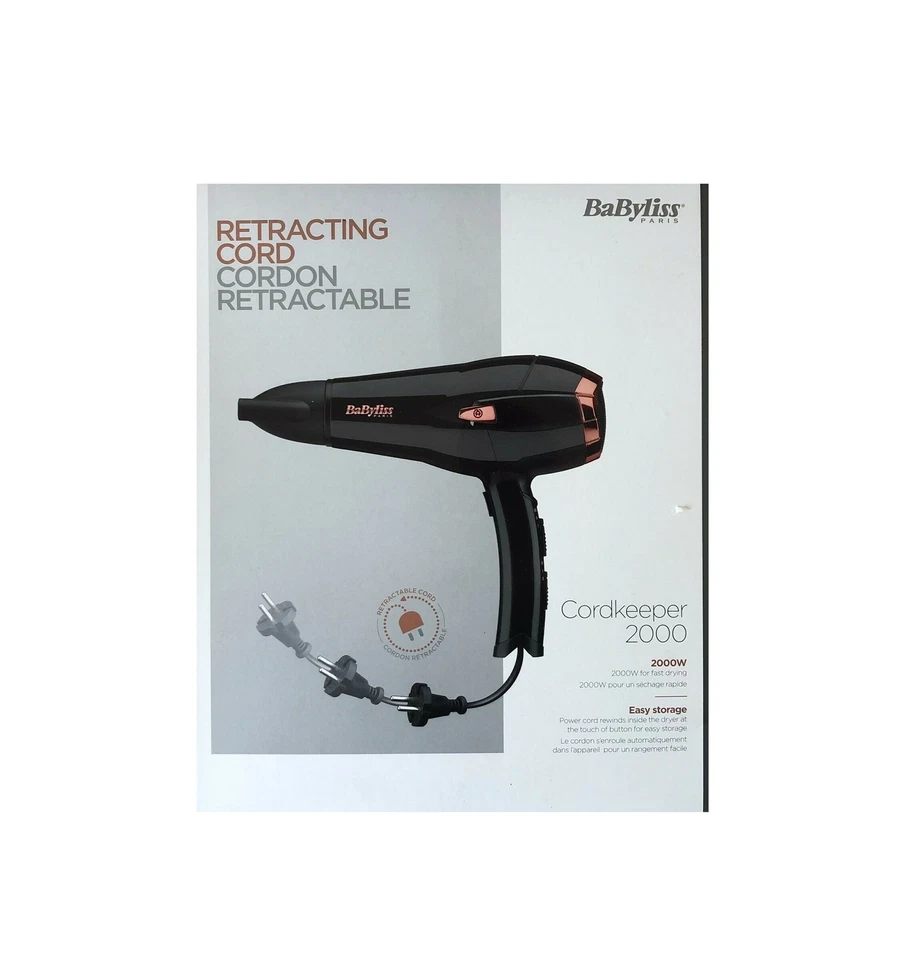 Babyliss Cordkeeper 2000 Ionic-Haartrockner D373E, 2000 Watt schwarz