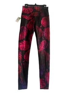 NUEVO CON ETIQUETAS $102 Leggings Noli Negro Rosa Morado Estampado Hoja de Palma Talla S Tela Italiana - Imagen 1 de 12