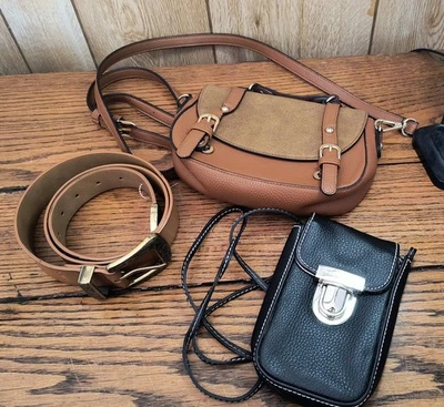 Lote de monedero, bolso y cinturón de cuero para mujer/niña Foto 1 de 3