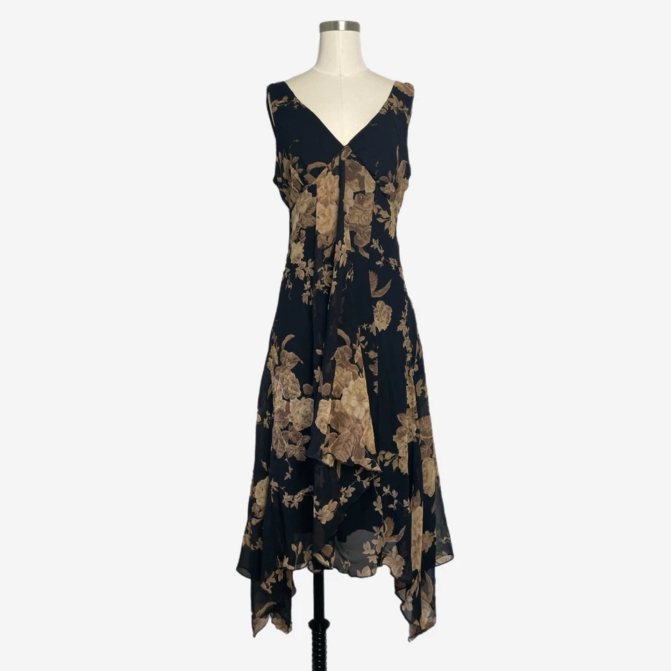 Connected Apparel Negro Tostado Floral Lentejuelas Pañuelo Dobladillo Vestido Hada Oscura M/L Foto 1 de 4