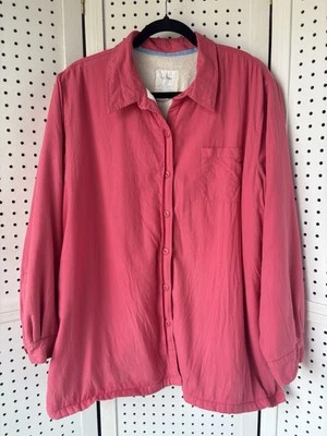 L.L. Bean Women's 1X Pink White Fleece Lined Flannel Shirt Jacket Button Front - Image 1 of 4