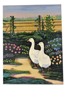 24" Ölgemälde Leinwand Americana Gartendeko Gänse Sonnenblumen Sommer Kunst - Bild 1 von 5