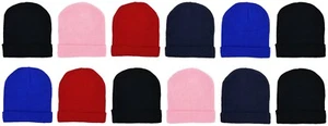 Kids Winter Beanies, 12 Pack Warm Cold Weather Hats Boys Girls Children Toboggan - Picture 1 of 28