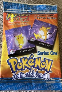 Pokemon ACTION FLIPZ SERIES 1 booster packet pack 1999 Blue Top - Foto 1 di 2