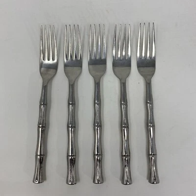 "Juego de cubiertos de 5 tenedores de ensalada de bambú inoxidable de 7 1/4"" Hampton Silversmith" Foto 1 de 3