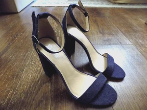 Sexy Retro Sandals Brash Houston Blue Denim 4" Block Heels Ankle Strap sz 10 - Picture 1 of 7