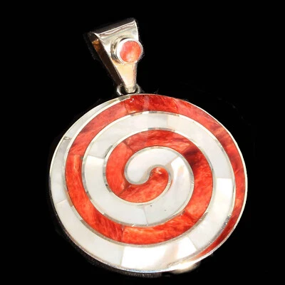 Colgante Joyería Inca Pachamama .950 Coral Plata Concha Rojo Blanco Remolinos Peruanos Foto 1 de 4