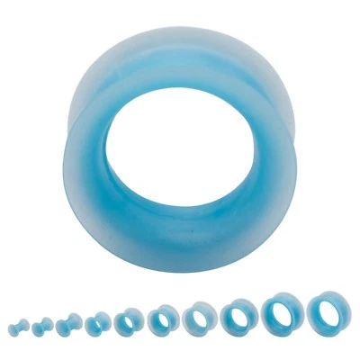 PAIR-Flexi Thin Pearl Blue Light Double Flare Silicone Ear Tunnels 05mm/4 Gauge - Image 1 of 4