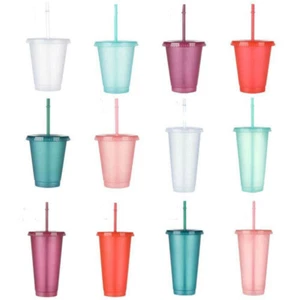 Reusable Plastic with Straw Lid Cold Cup Bottle Flash 5Pcs Water Powder Shiny - Picture 1 of 28