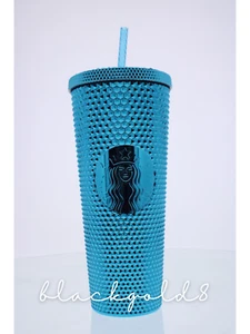 Starbucks Cold Cup Drink 2023 Blue Chrome Studded Beverage with Straw - Picture 1 of 3