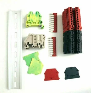 Kit de bloque de terminal de riel DIN rojo/negro tintilla 20 DK2.5N 12 AWG calibre 20A 600V - Imagen 1 de 4