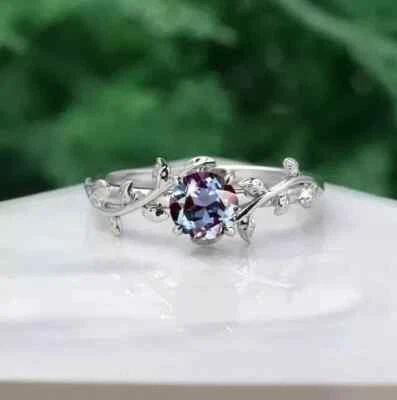 Anillo de 2,30 quilates corte esmeralda alejandrita que cambia de color natural oro blanco 14K sólido Foto 1 de 4