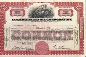 Stock certificate Consolidated Oil Corp. 1932 (Sinclair Oil Corp. now) - Picture 1 of 1