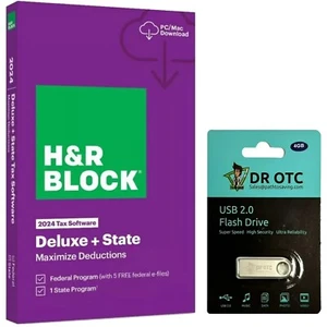 HR Block 2024 Deluxe + State - Physical Key Card + BONUS FREE USB - Picture 1 of 1