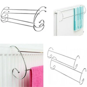 Set of 2 Chrome Twin Rail Over Radiator Towel Rail Dryer Indoor Clothes Airers - Picture 1 of 6