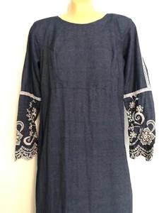 Vtg Maxi Hippie Festival Dress Boho Peasant Home-made Blue Cotton S/M LONG TALL - Picture 1 of 12