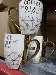 Elegant White Gold Ceramic Coffee Cup Stylish Tea Mug Modern Luxury Drinkware - Picture 1 of 5
