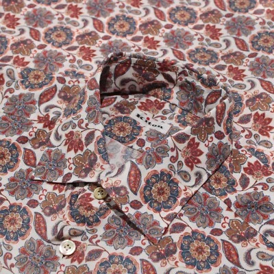 Kiton NWT Casual Button Down Shirt Size M In White With Blue & Orange Floral - Imagem 1 de 4