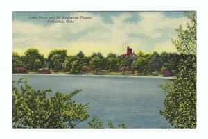 Lake Anna and St. Augustine Church Barberton Ohio Vintage Postcard - Picture 1 of 2