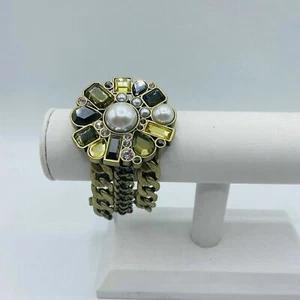 Lia Sophia Athena Pearl and Rhinestone Flower Heavy 3 Chain Bracelet - Picture 1 of 5