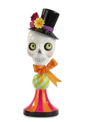 Decorazione Halloween Statua Teschio con Cappello 36.2 cm in Resina e Stoffa - Immagine 1 di 2